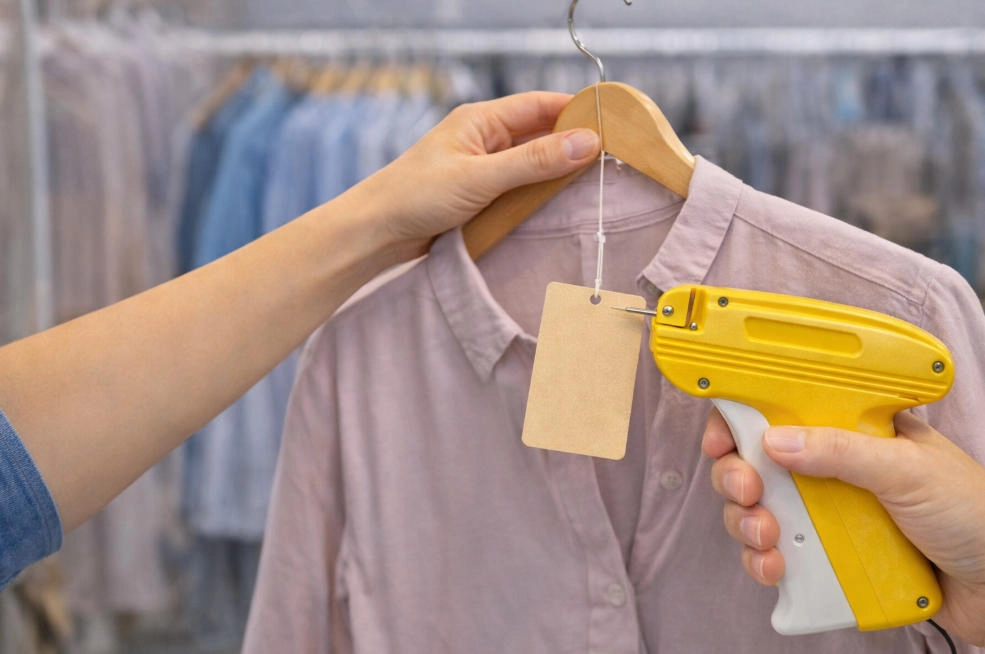 Etikettierpistole zum Anbringen von leeren Kleidungsetiketten im Einzelhandel