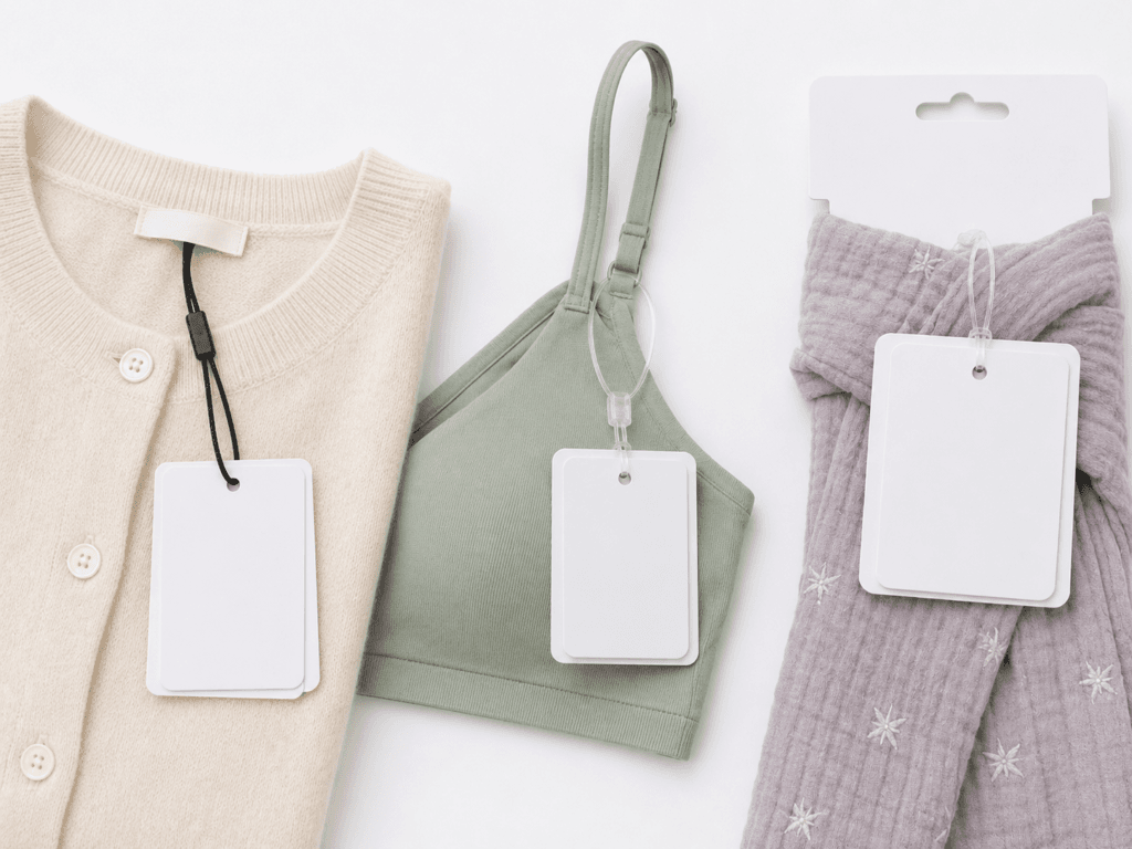 No-hole hang tag attachment methods for delicate clothing