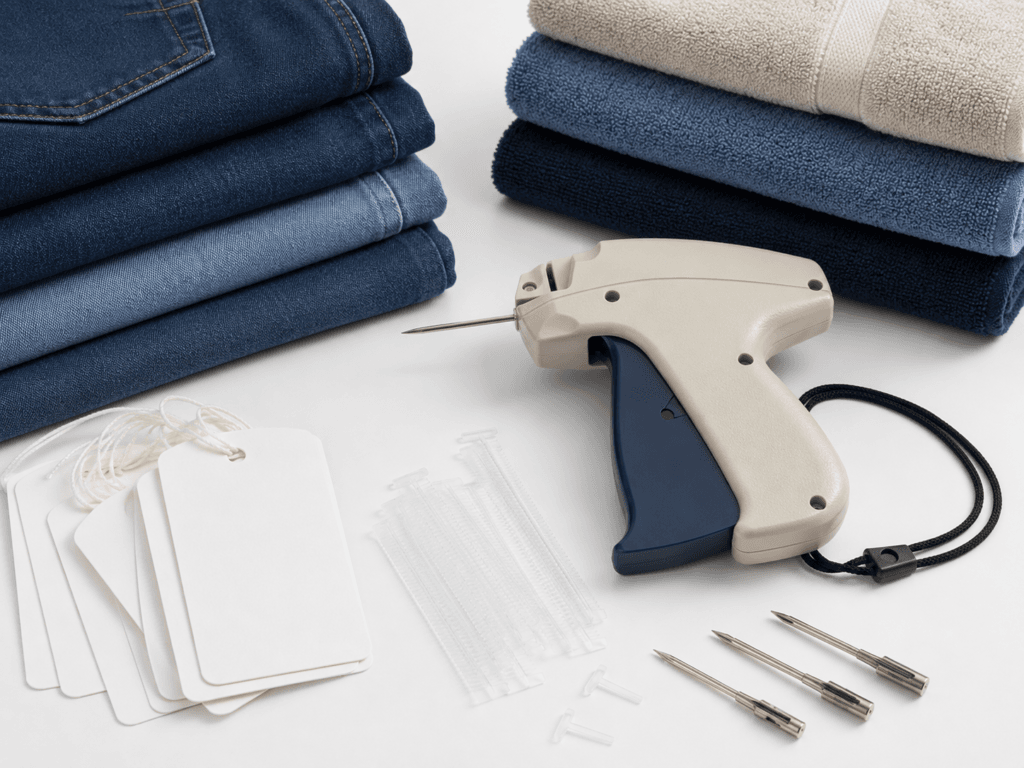 Tagging Gun for Denim, Towels and Thick Fabrics: What Buyers Should Know 2 Long needle tagging gun with denim jeans towels and tag fasteners