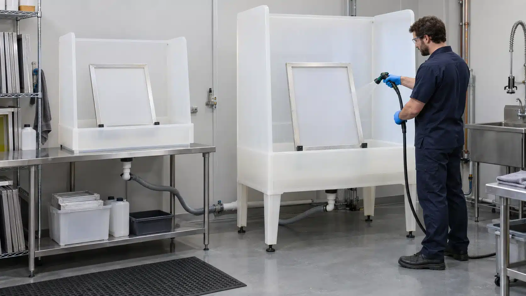 Tabletop vs Freestanding Screen Printing Washout Booth 20 Tabletop and freestanding screen printing washout booths compared in a screen room